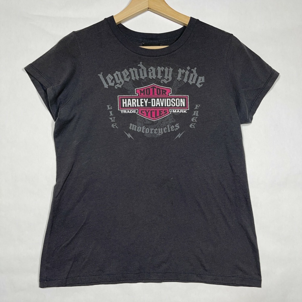 Harley-Davidson Legendary Ride Women Large Regular Black Graphic Tee Retro